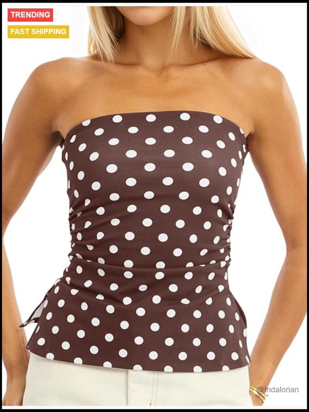 Polka Dot Slit Tube Top Sleeveless Strapless Bandeau Backless Summer Tank Crop